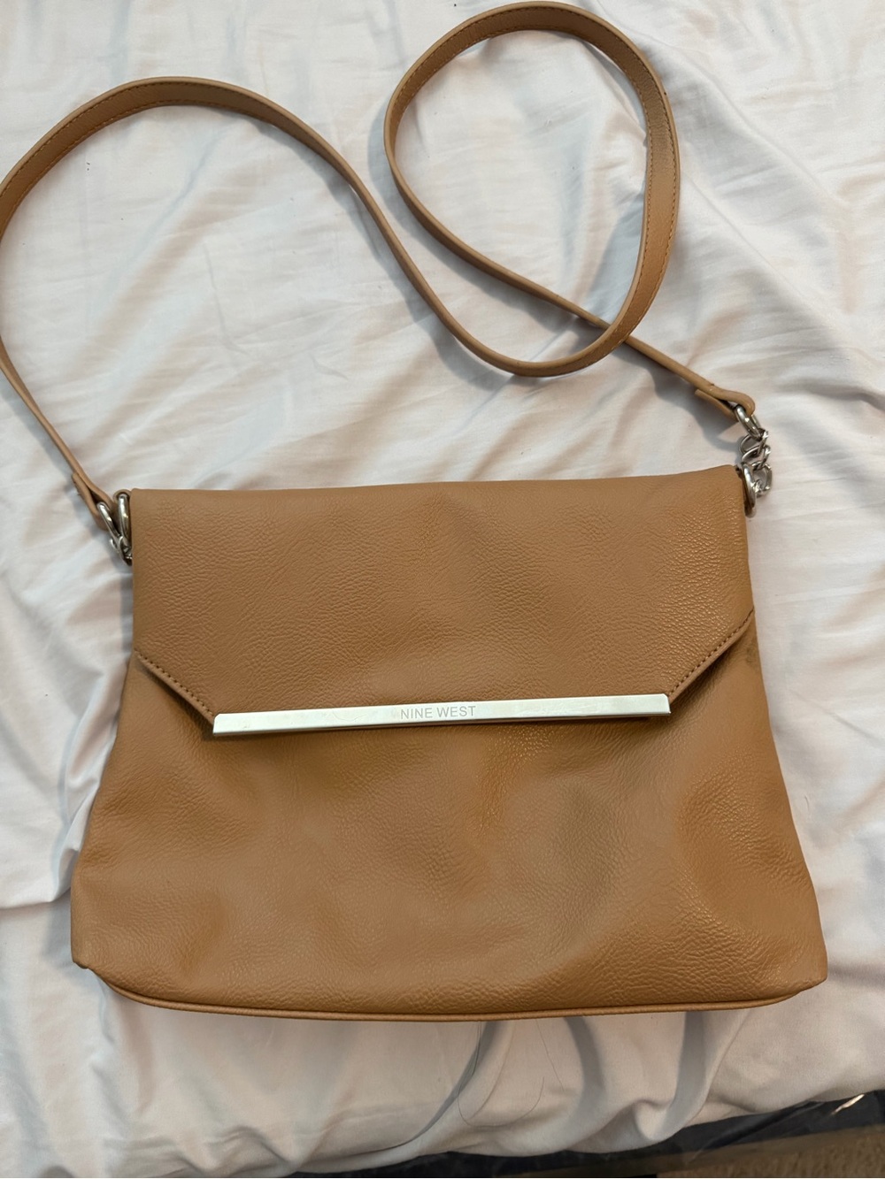 Nine West Camel/Tan Crossbody with Silver Bar Accent